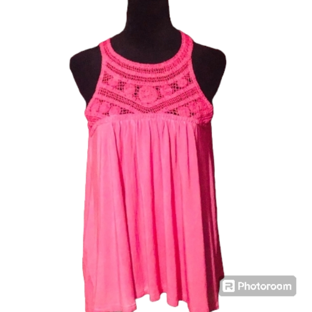 POL Crochet Neckline Tank Top Pink Size Small EUC